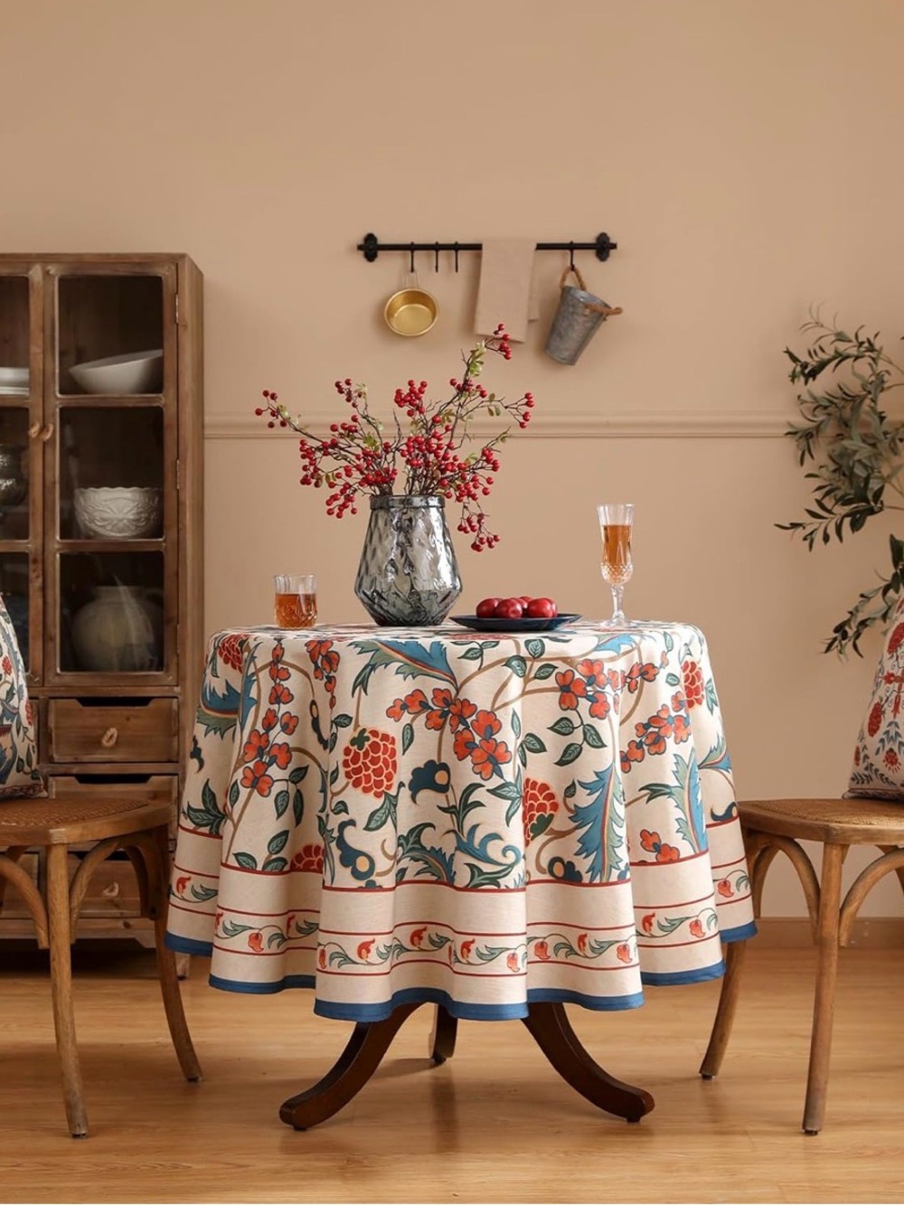 NEW Round Tablecloth Patdrea Designer Linen blend Botanical Print 55x 55